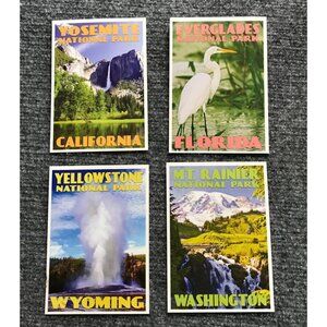 VTG National Park Postcards Set Of 4 Yosemite Everglades Yellowstone Mt. Rainier